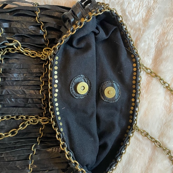Black leather and gold burnished Stylish chain Boho Bag. Like new! - Picture 9 of 13